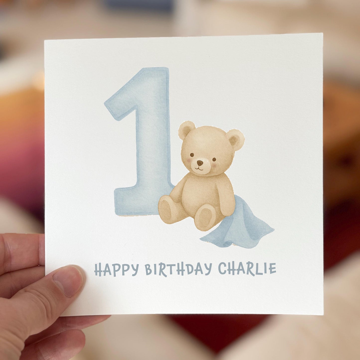 1st Birthday Card for Boy, Personalised Baby Card, Cute Bear Birthday Card, Birthday Card for Son, Blue Teddy Birthday Card, Baby Boy Card