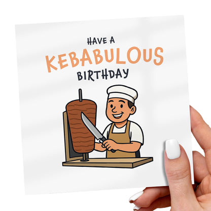 Birthday card with cartoon character and 'Have a Kebabulous Birthday' text