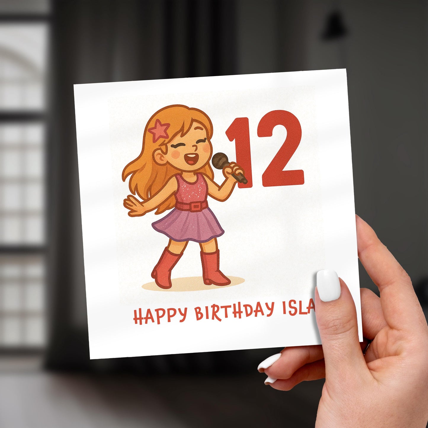 Personalized Popstar 12th Birthday Card for Girl: Music Theme