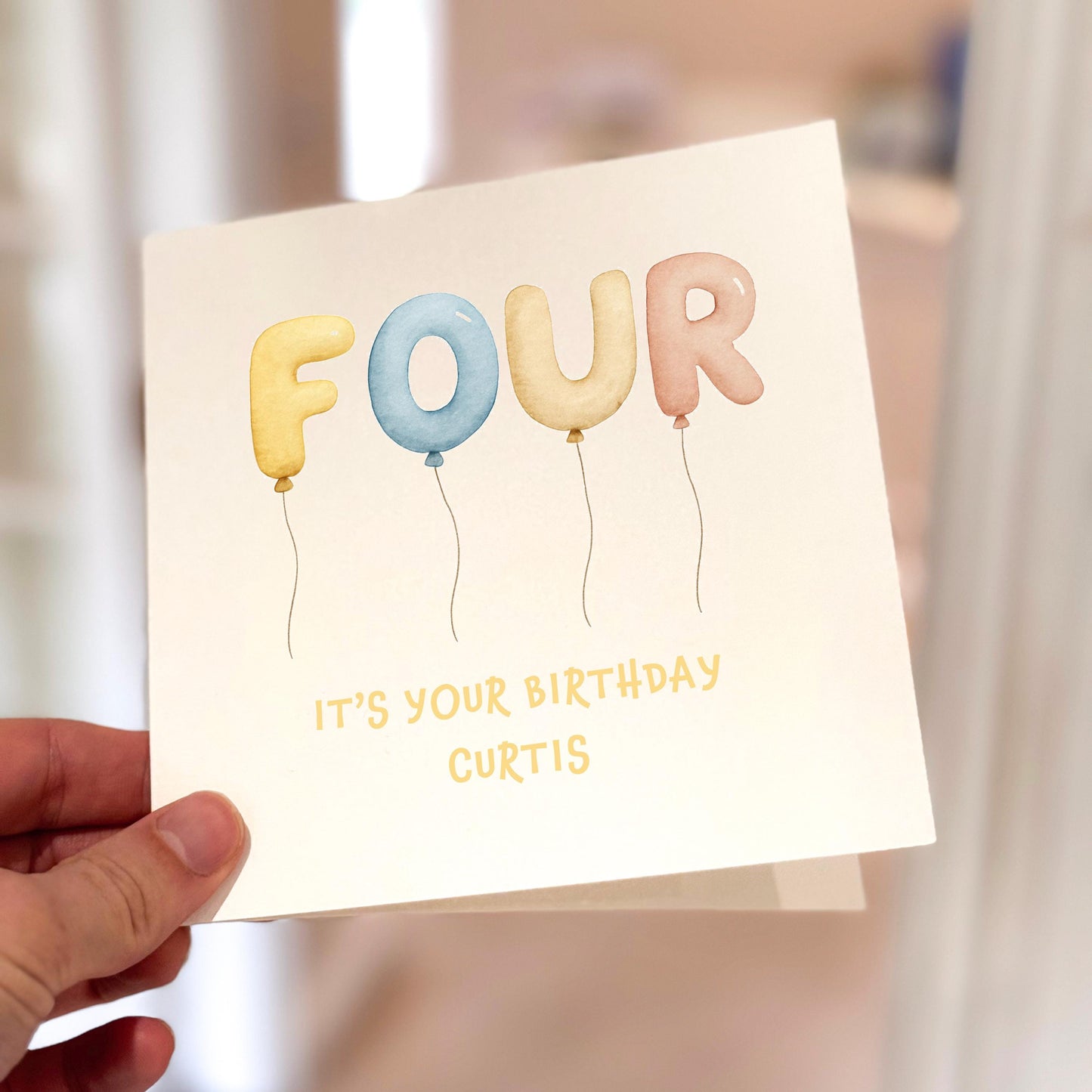 Personalized 4th Birthday Card for Boy: Pastel Balloons