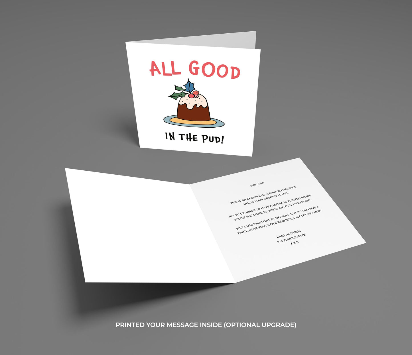Funny Christmas Pudding Pun Card: 'All Good in the Pud!'