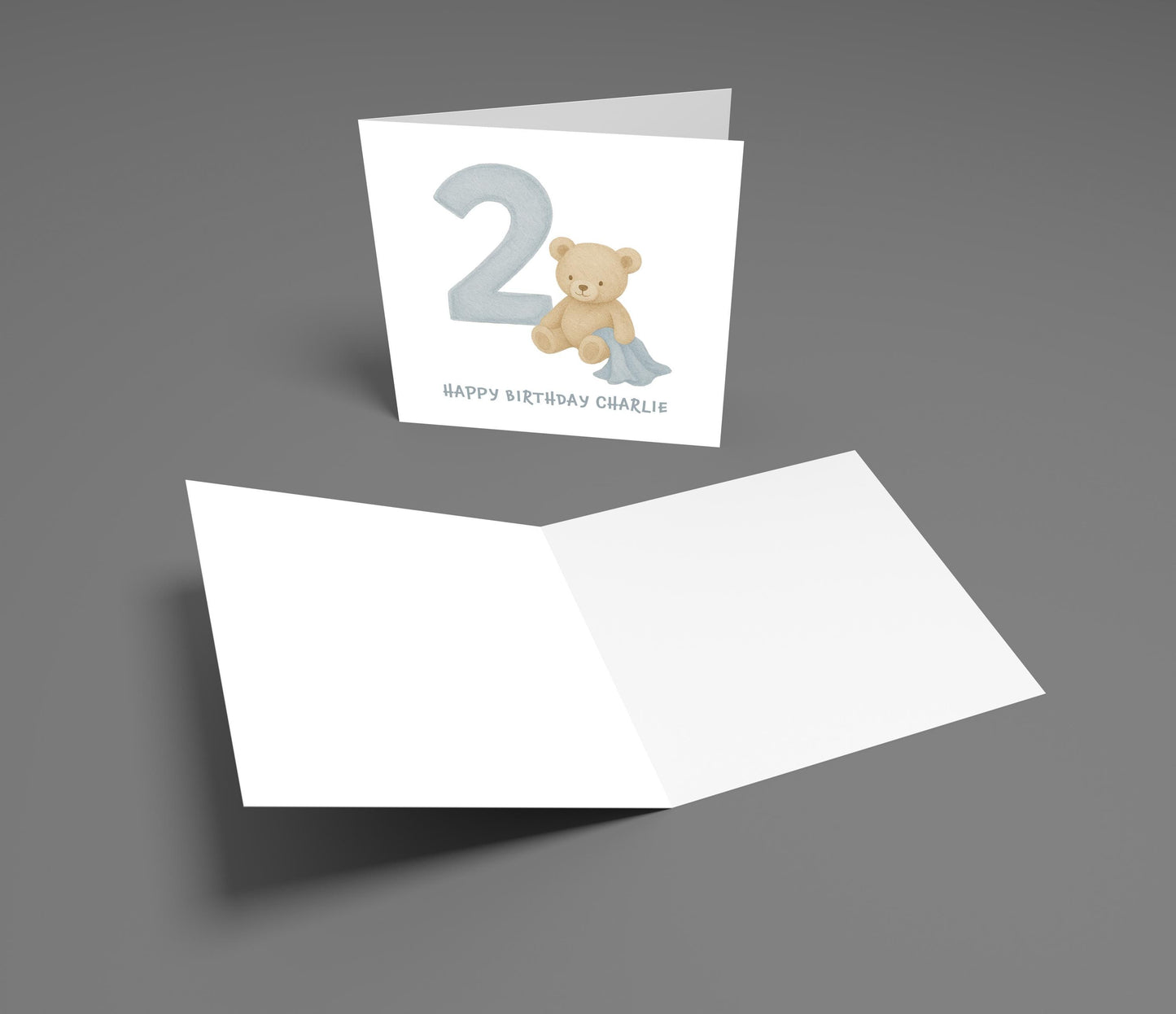 2nd Birthday Card for Boy, Personalised Birthday Card, Cute Bear Birthday Card for Son, Toddler Birthday Card, Blue Pastel Age 2 Card