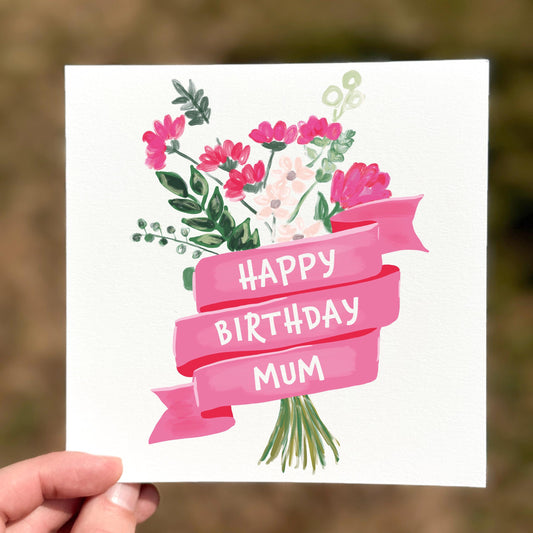 Floral Birthday Card for Mum: Pink Flowers, Personalizable