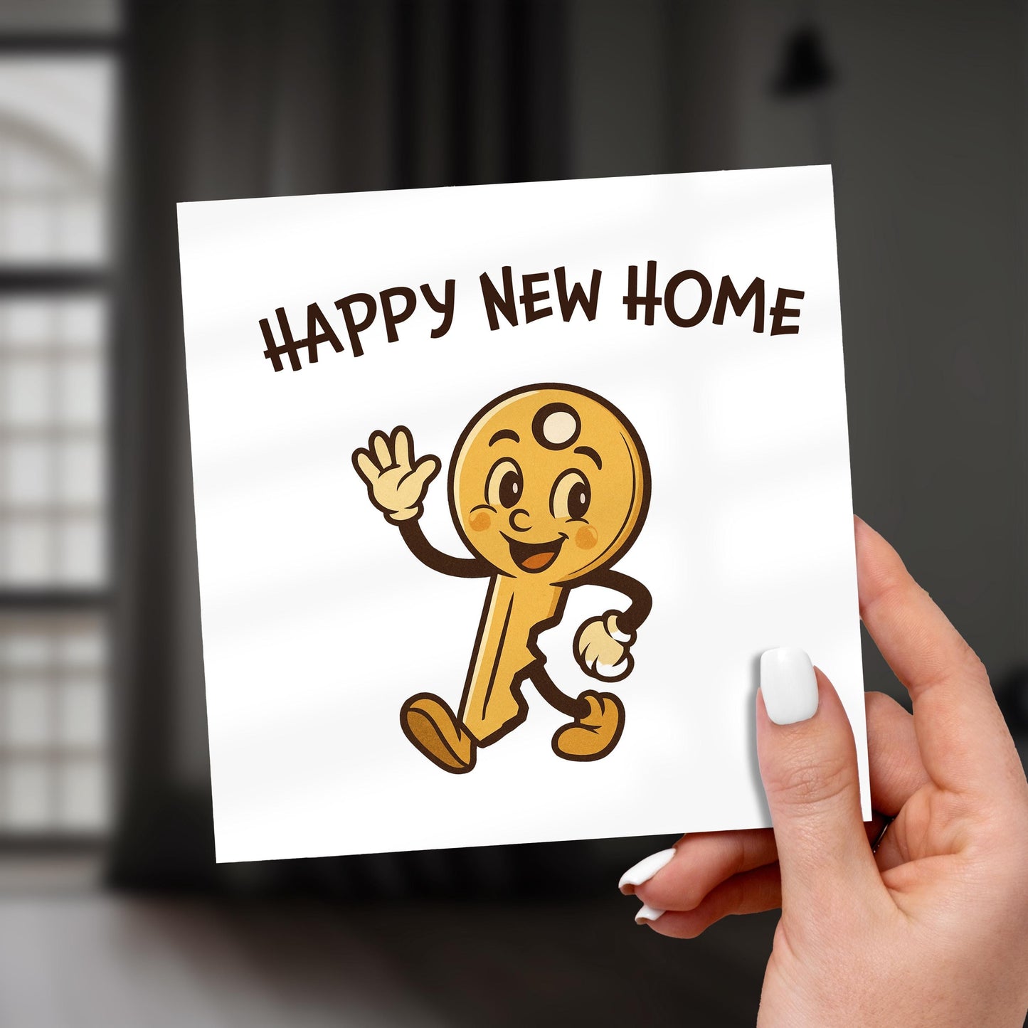 Cute New Home Card, Happy New Home Card with Smiling Key Character, Moving House Card, Housewarming Card for Friends or Family