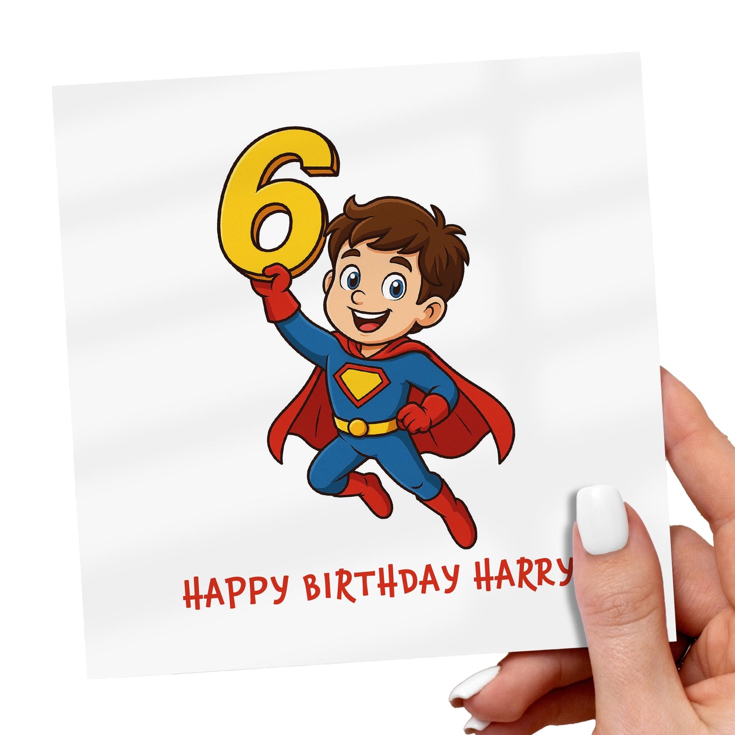 Personalized Superhero 6th Birthday Card for Boy