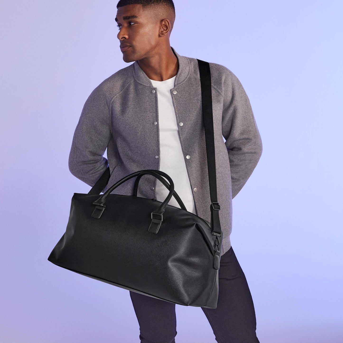 Men’s Black Weekender Bag, Personalised Travel Holdall