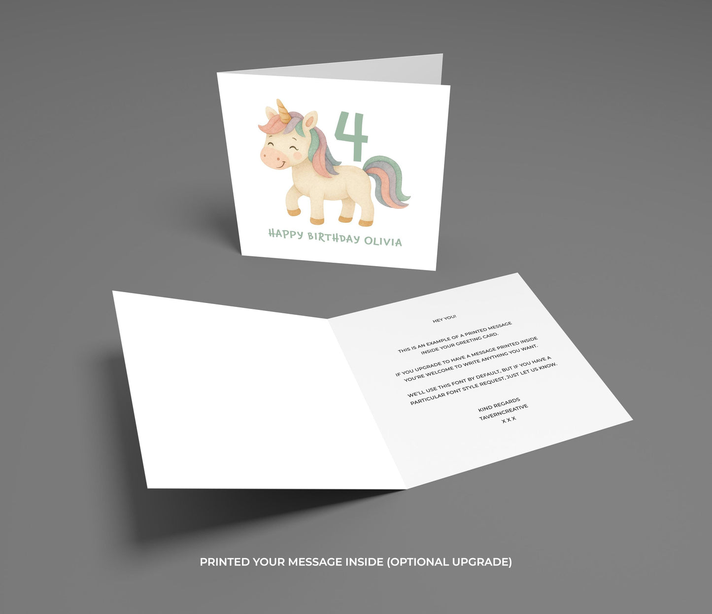 Personalized Unicorn 4th Birthday Card: Rainbow Card for Girl