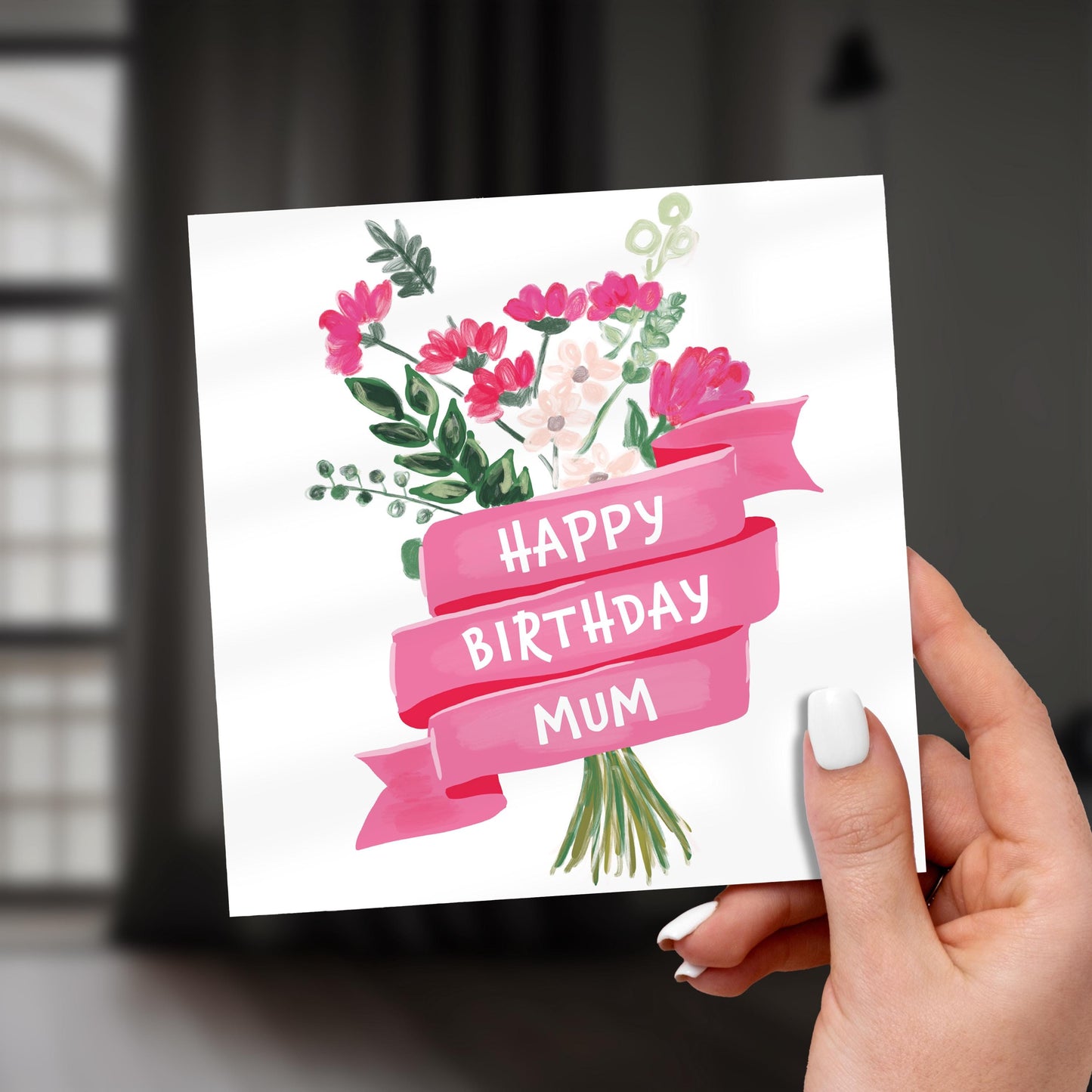 Floral Birthday Card for Mum: Pink Flowers, Personalizable