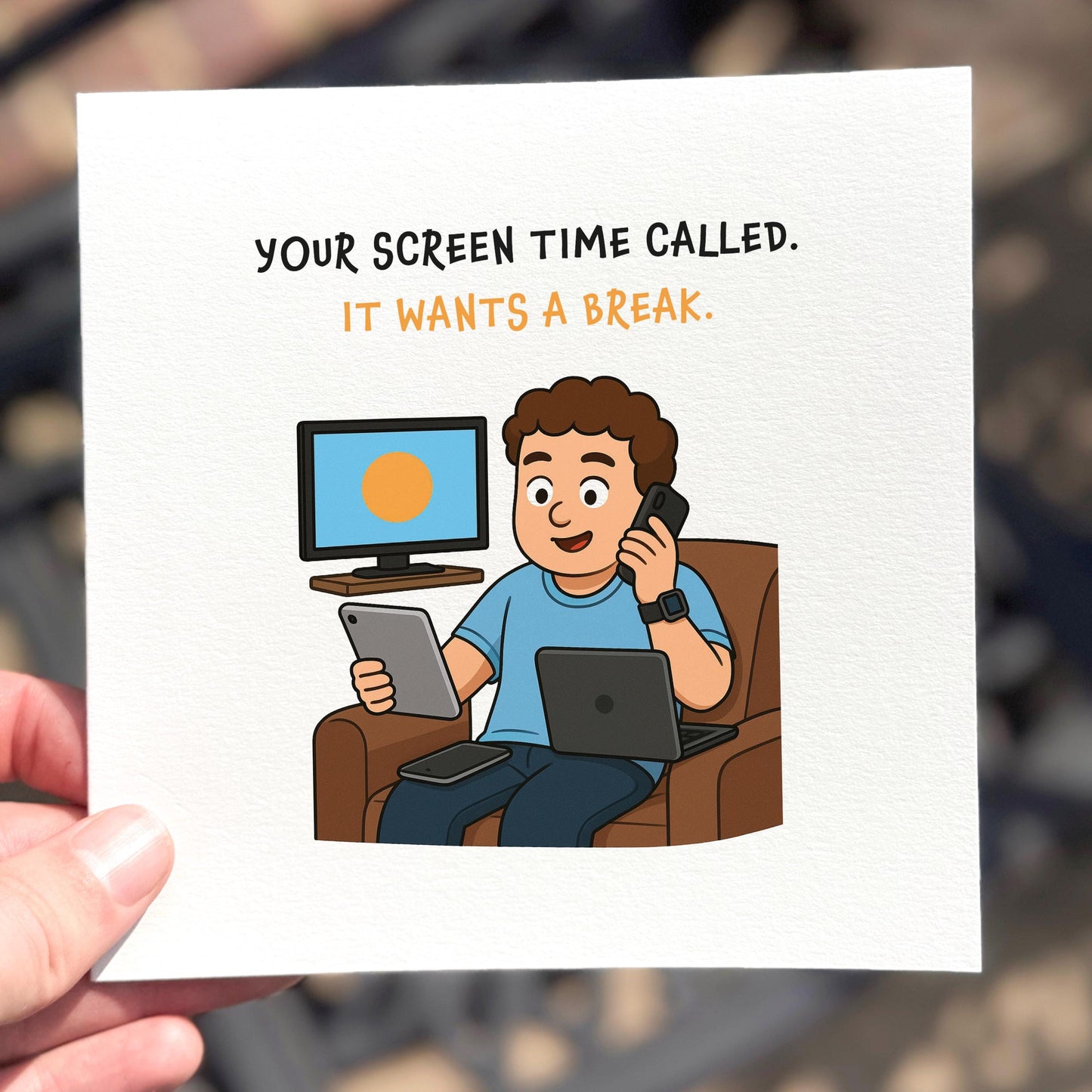 Funny Screen Time Card: Tech Overload Meme, Digital Detox