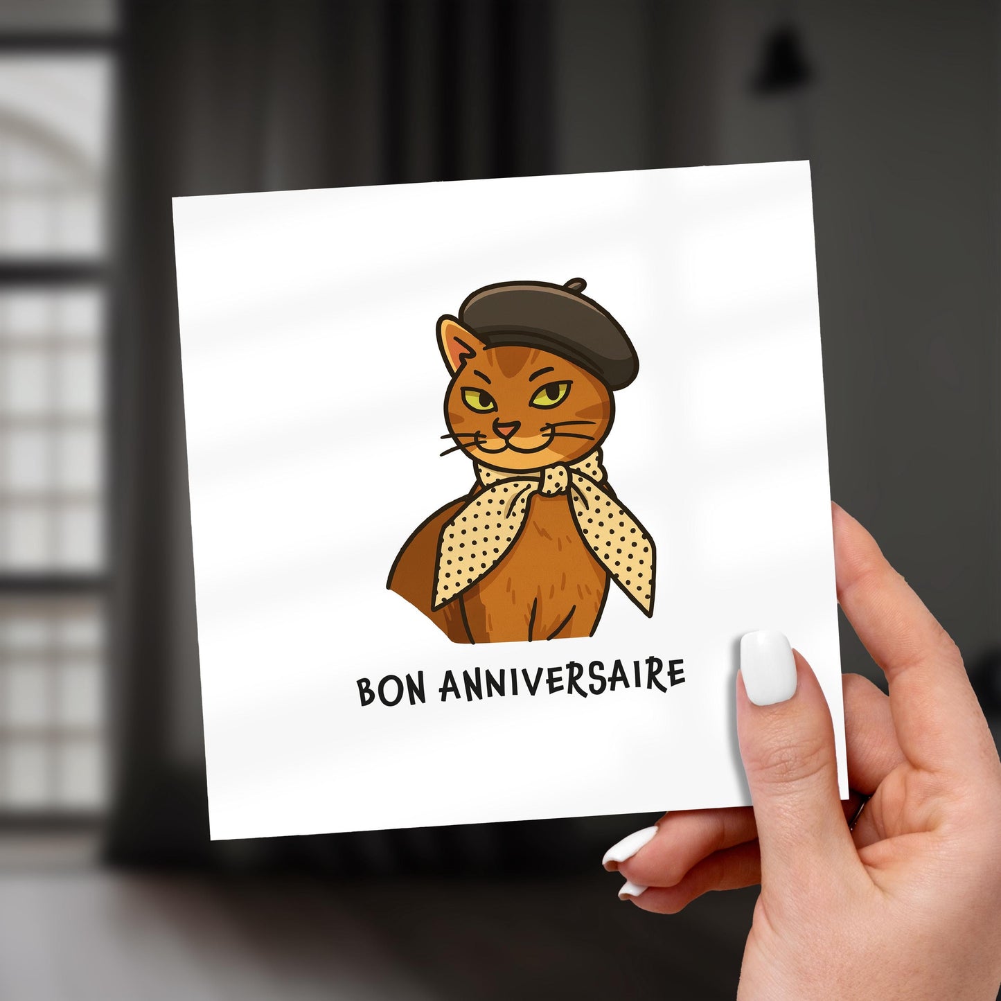 Funny French Cat Birthday Card: Sarcastic Meme Card for Her