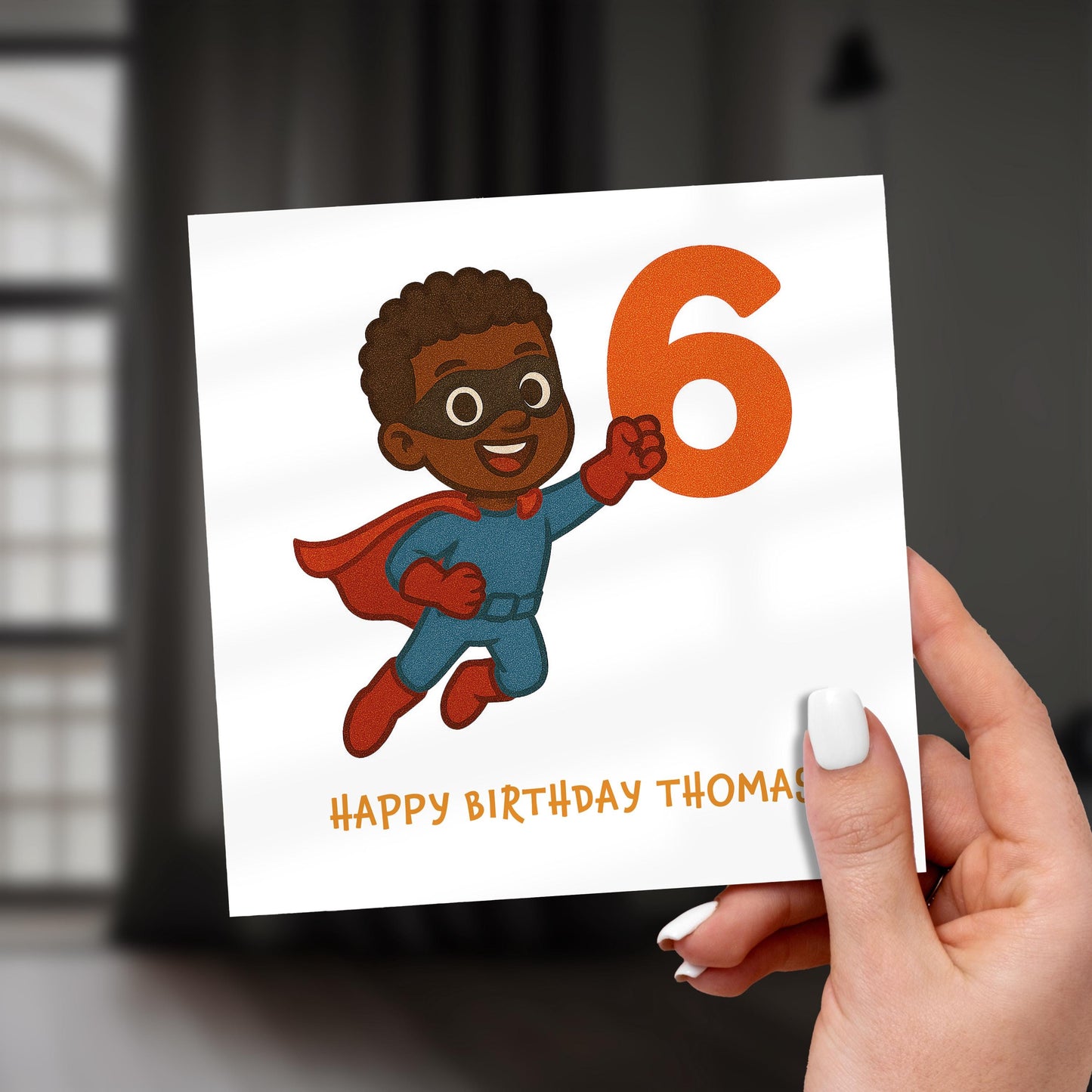 Personalized Superhero 6th Birthday Card: Comic Style Kids Card