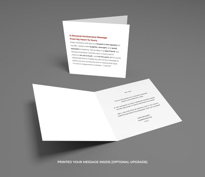 Two greeting cards with printed text on a gray background