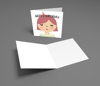 Birthday card with cartoon character and 'Happy Birthday' text on a gray background