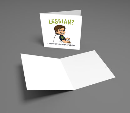 Greeting card with cartoon character and text on a gray background