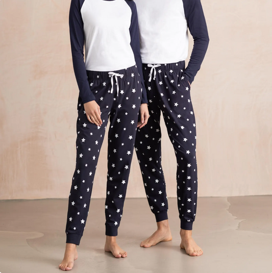 Festive Christmas Pyjama Bottoms - Navy Blue With White Stars (Bottoms Only)