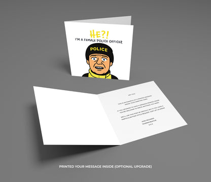 Greeting card with a cartoon character and text on a gray background