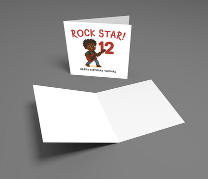 Birthday card with 'Rock Star! 12' design on a gray background