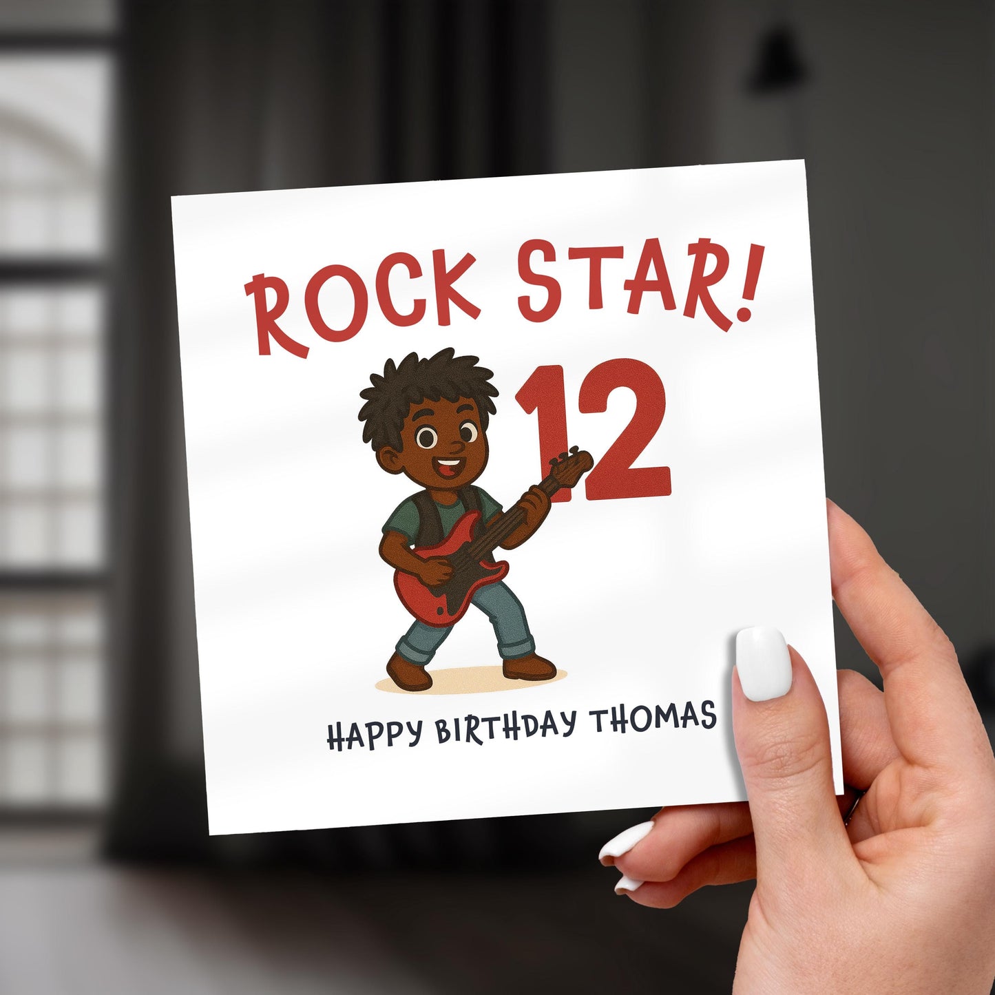 Personalized Rockstar 12th Birthday Card for Boy: Music Lover Guitar Design