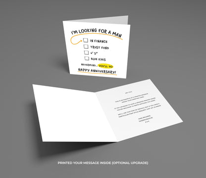 Card with humorous checklist for a partner on a gray background