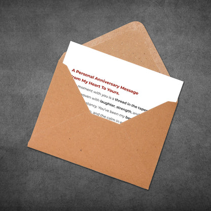 Brown envelope with a white card inside on a dark gray background