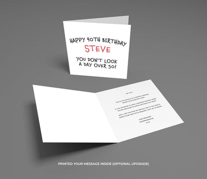 Birthday card with personalized message on a gray background