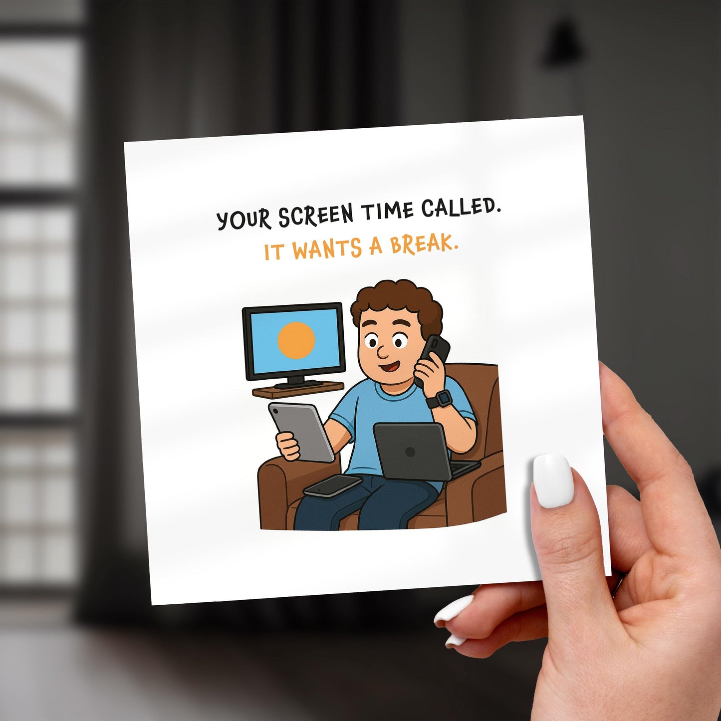 Funny Screen Time Card: Tech Overload Meme, Digital Detox