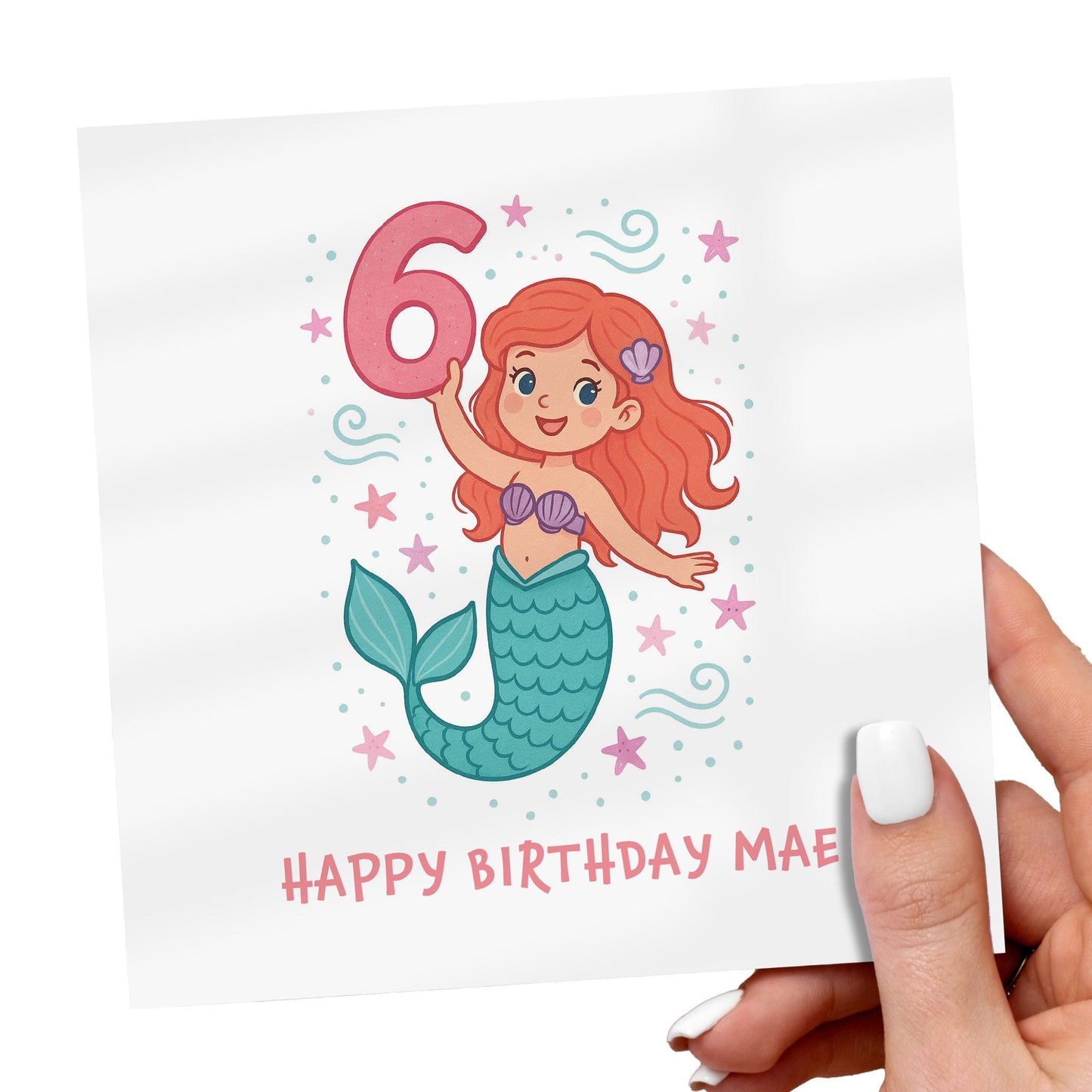 Personalized Mermaid 6th Birthday Card: Under the Sea Theme
