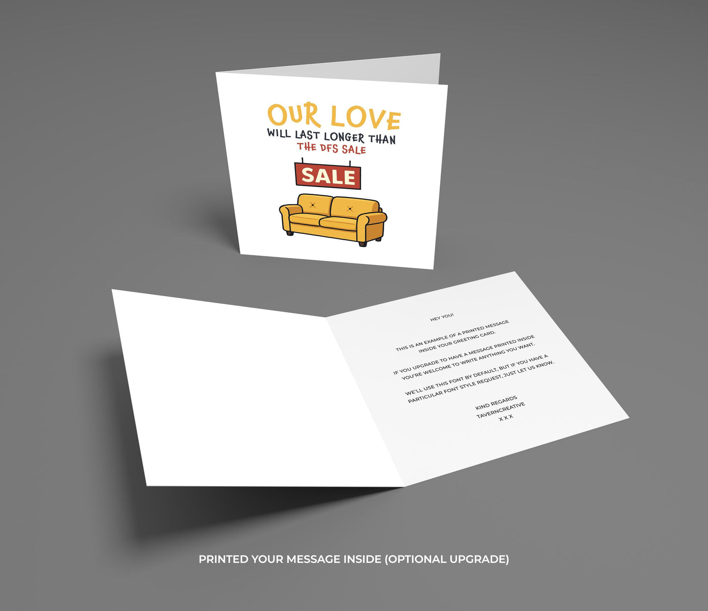 Funny Anniversary Card, Our Love Longer Than DFS Sale Card, Cheeky Valentine’s Card for Boyfriend or Girlfriend, British Joke Love Card