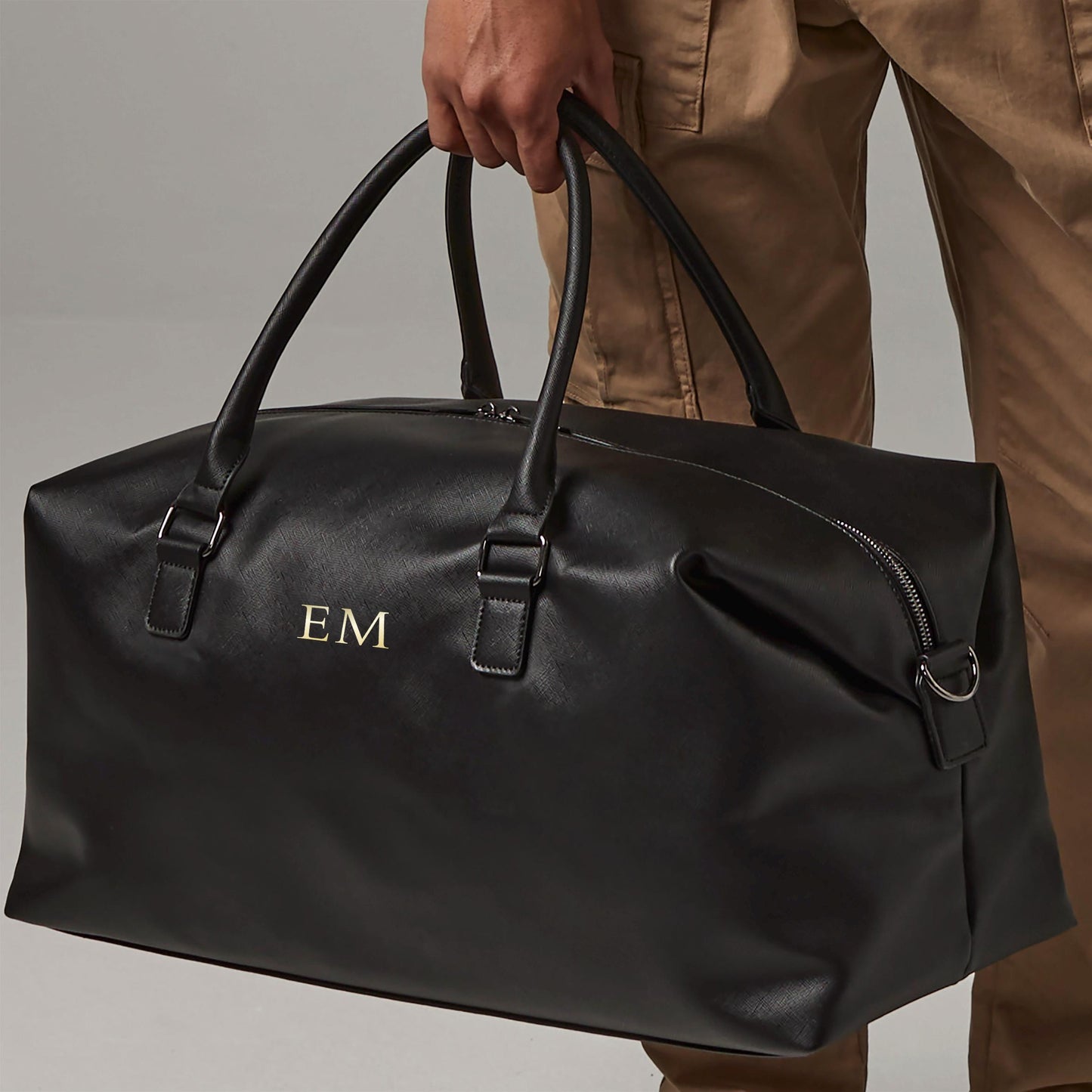 Men’s Black Weekender Bag, Personalised Travel Holdall