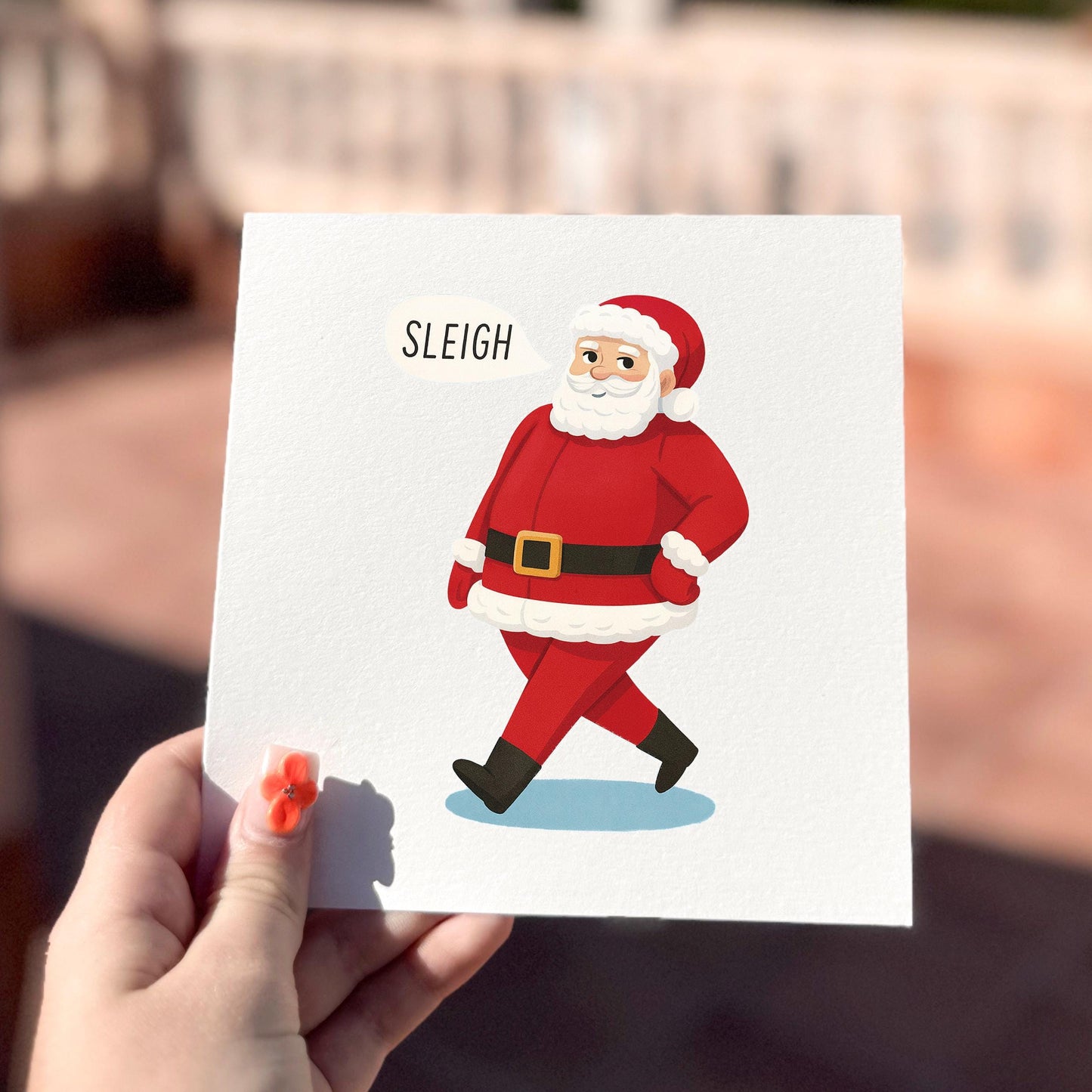 Funny Santa Christmas Card: Sleigh Pun Holiday Greeting
