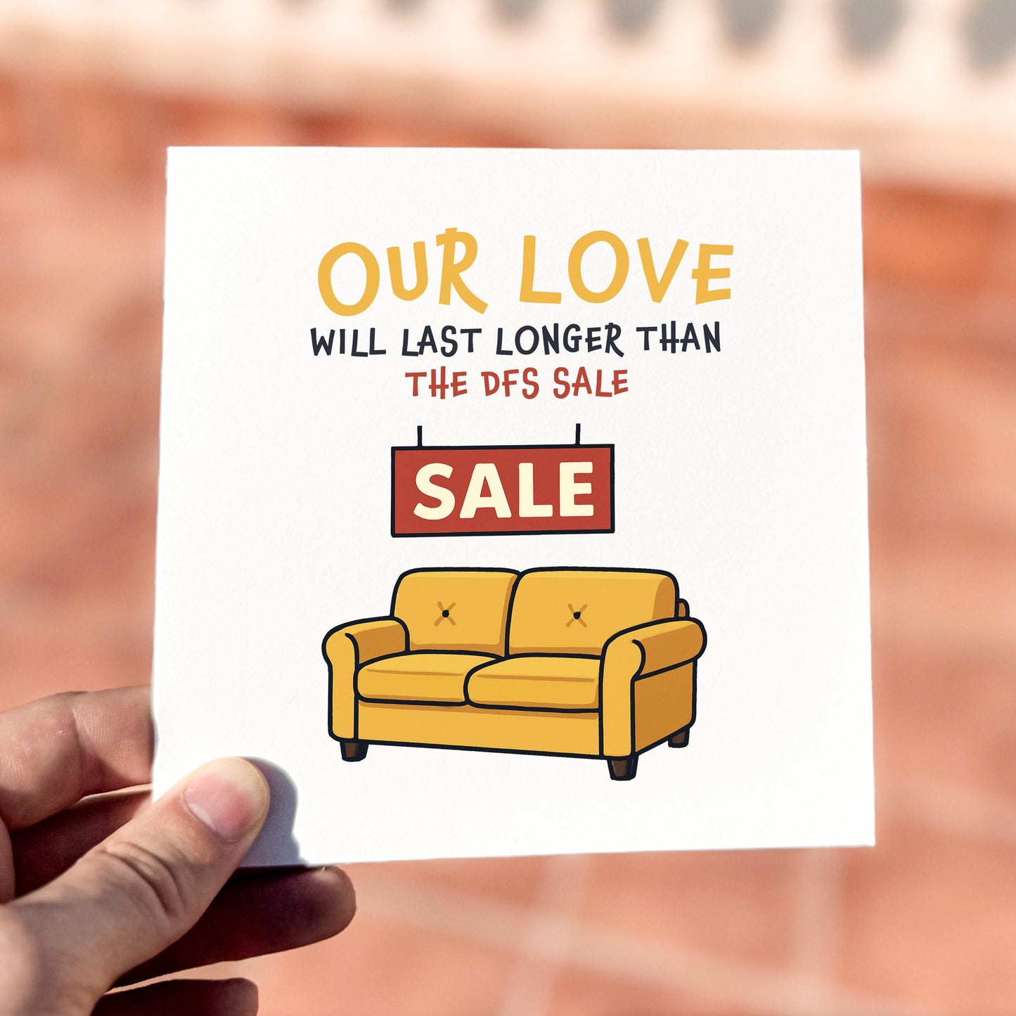 Funny Anniversary Card, Our Love Longer Than DFS Sale Card, Cheeky Valentine’s Card for Boyfriend or Girlfriend, British Joke Love Card