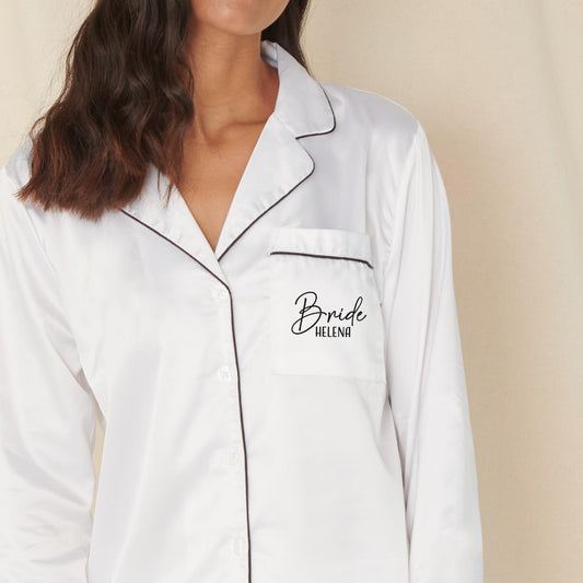 Personalised Bridal Pyjama Set, Satin Wedding PJs, Gift for Bride or Bridesmaids