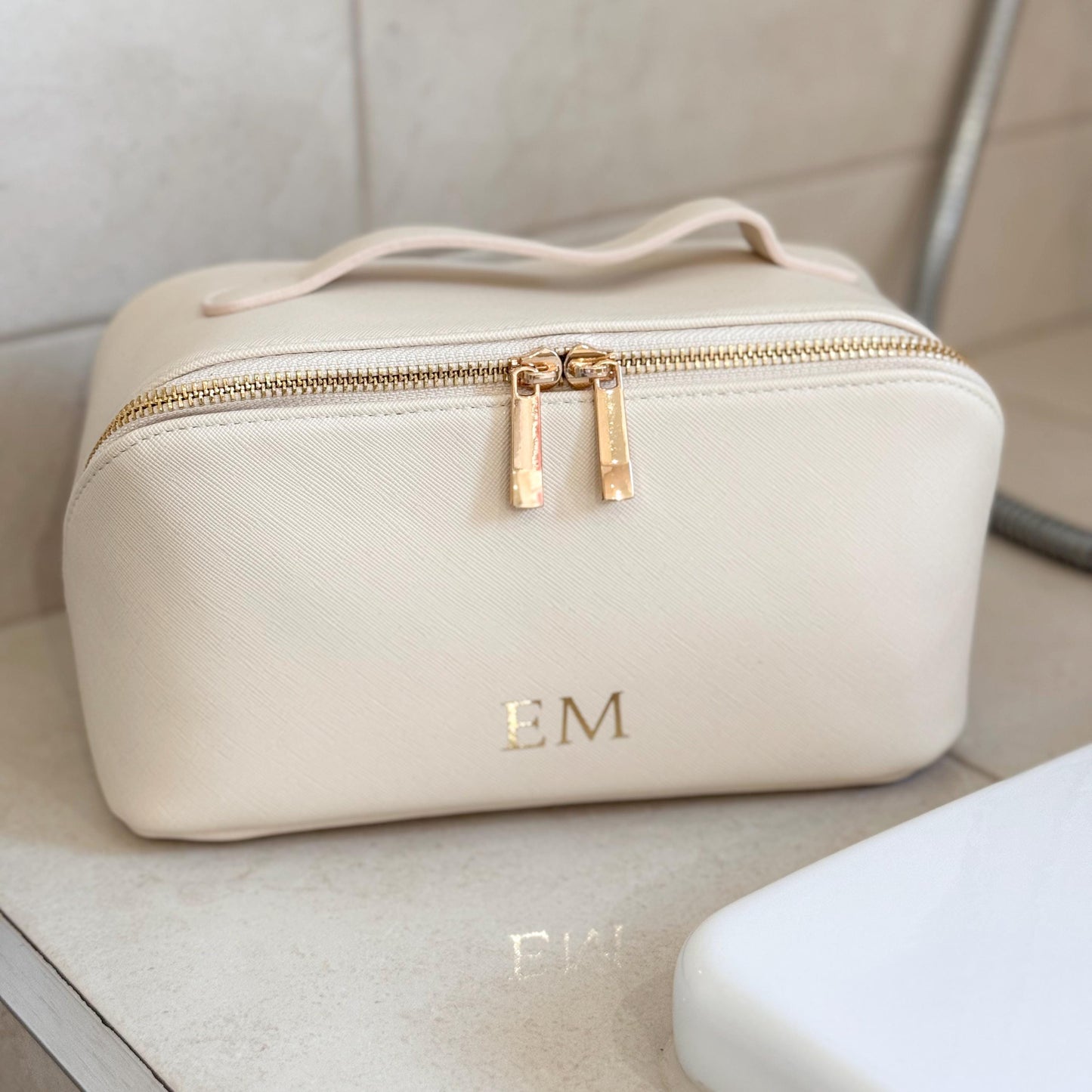 Personalised Cosmetic Case, Leather-Look Travel Wash Bag, Luxury Gift for Her