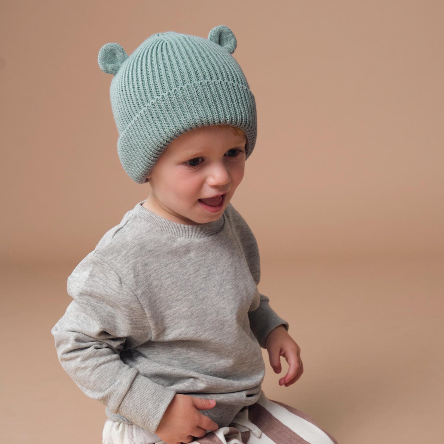 Organic Baby Bear Beanie, Cotton Knit Hat for Babies, Newborn or Toddler Gift