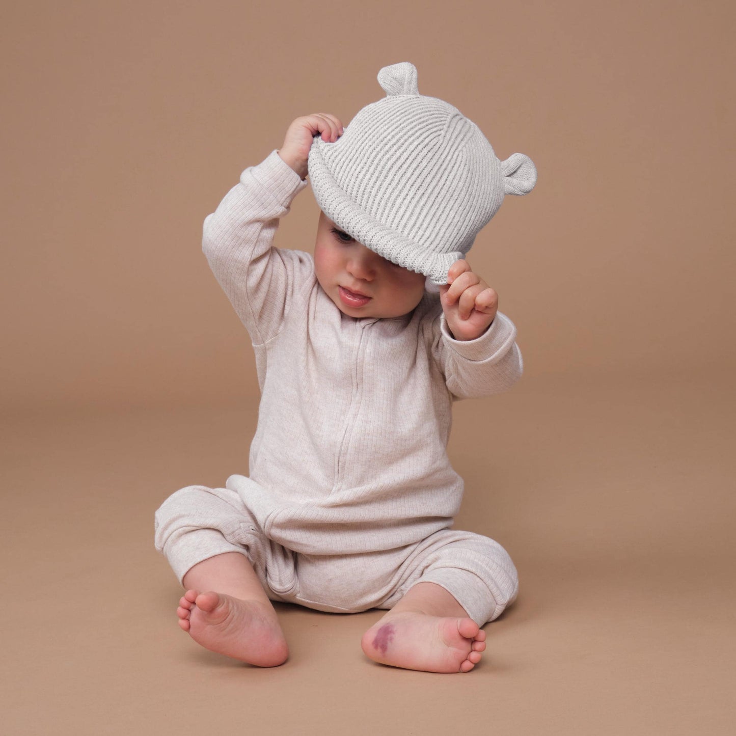 Organic Baby Bear Beanie, Cotton Knit Hat for Babies, Newborn or Toddler Gift