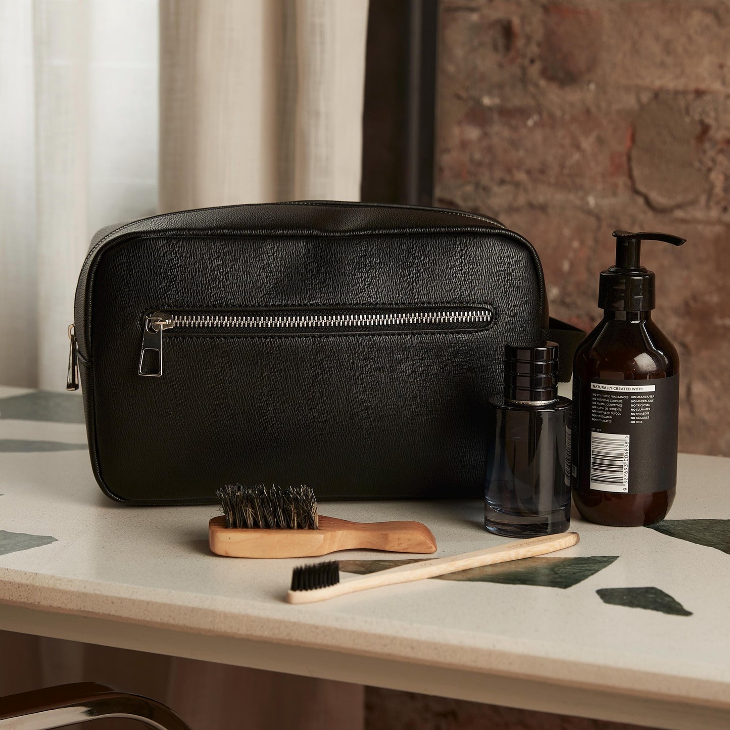 Personalised Men’s Wash Bag, Groomsmen or Best Man Gift, Leather-Look Toiletry Bag