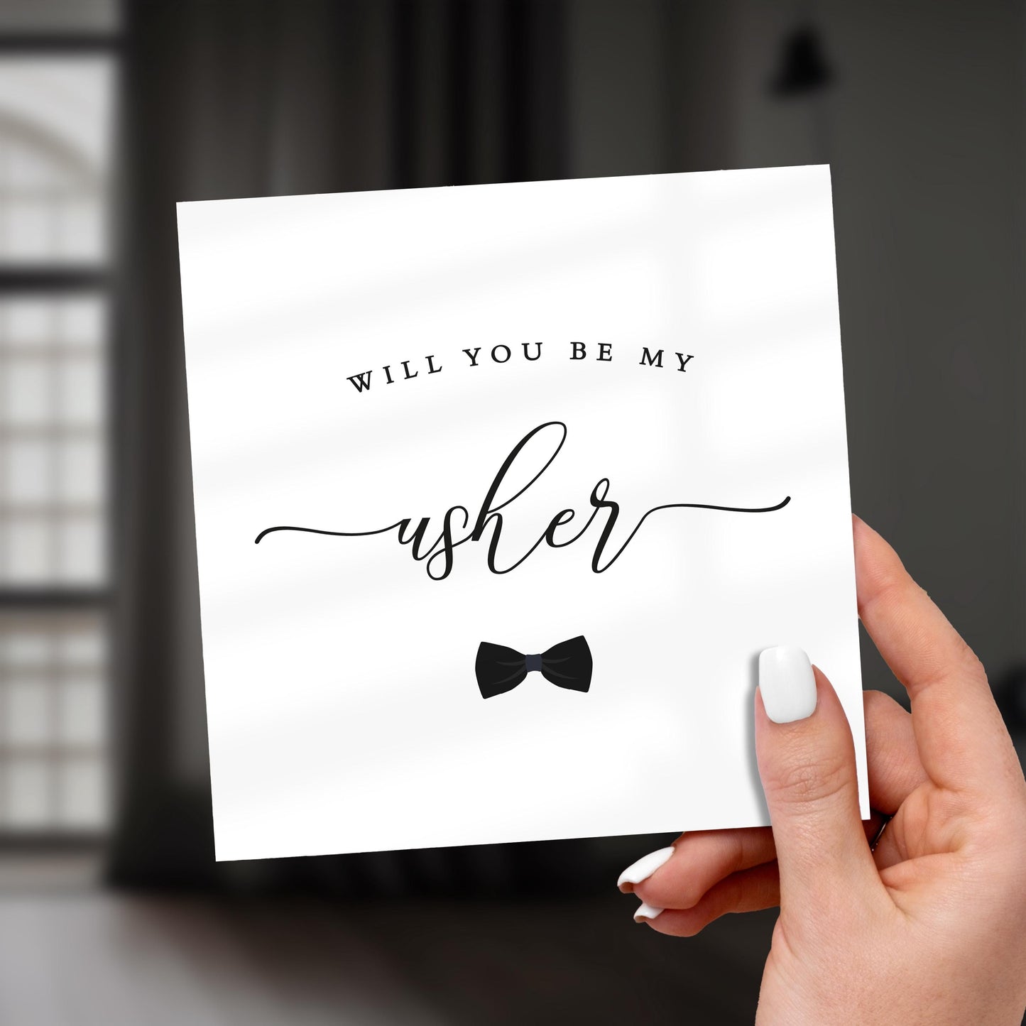 Will You Be My Usher Card: Elegant Groomsman Proposal, Bow Tie Design