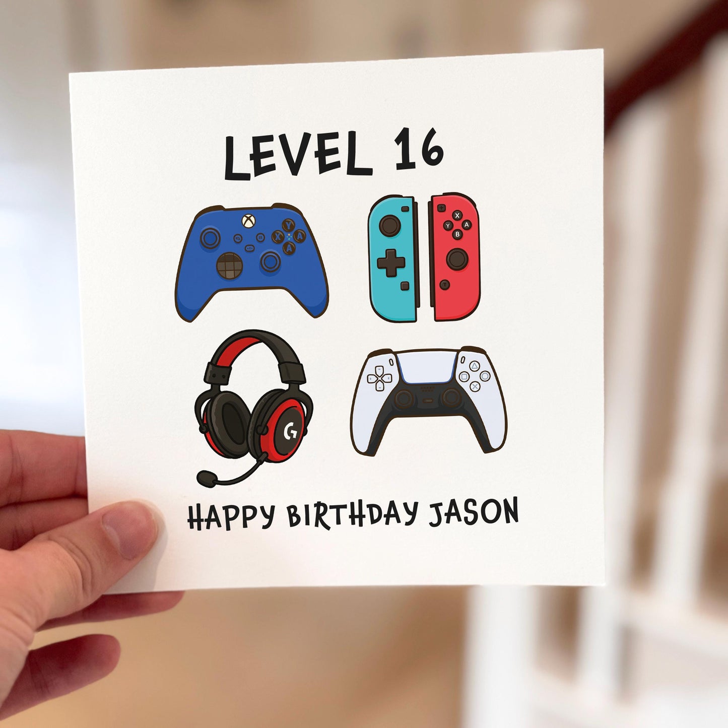 Level 16 Gamer Birthday Card: Funny Personalized Card for Son