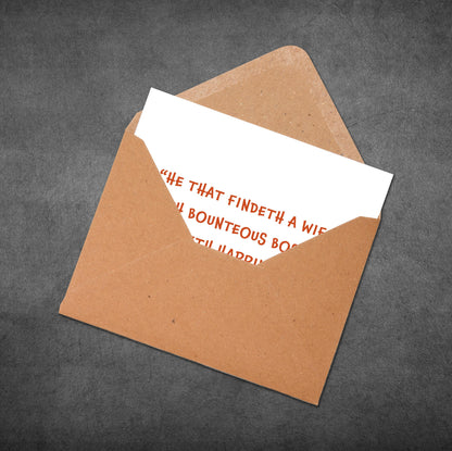 Brown envelope with a white card inside on a dark gray background