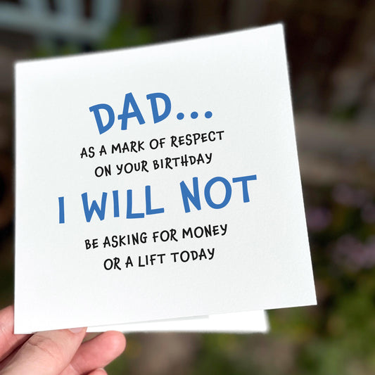 Funny Birthday Card for Dad: Cheeky 'No Money' Promise