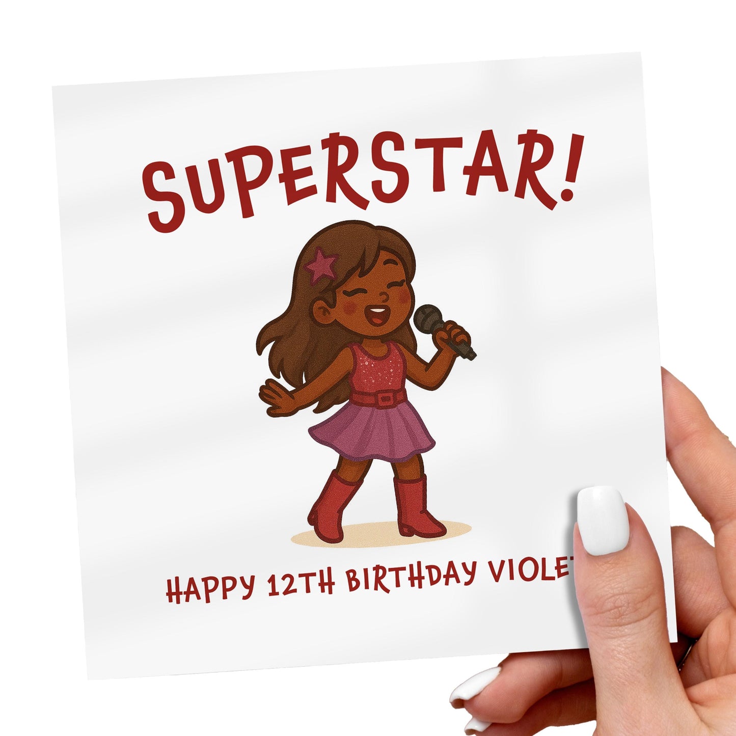 Pop Star 12th Birthday Card for Girl: Glittery Superstar
