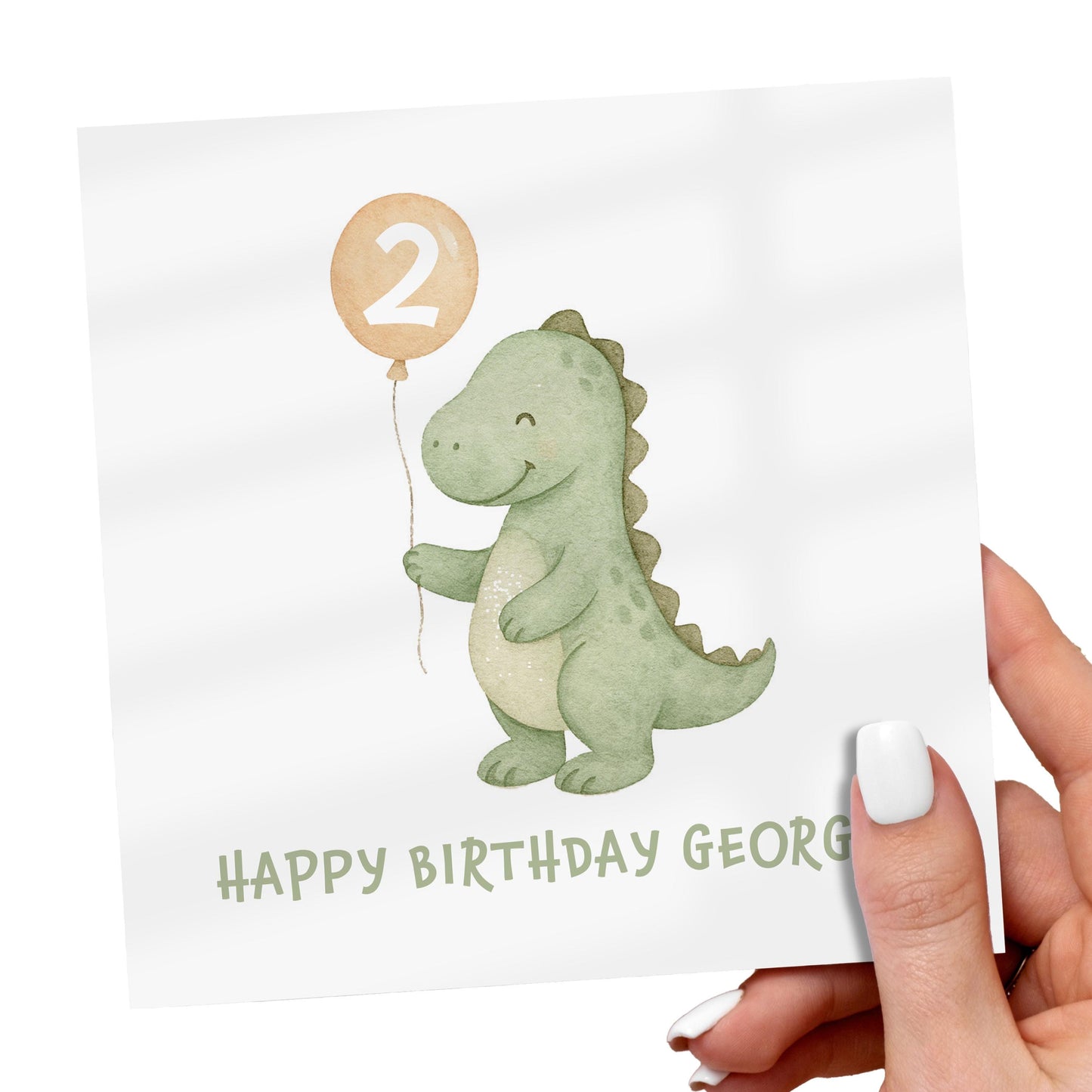 Personalized Dinosaur 2nd Birthday Card: Pastel Green Dino