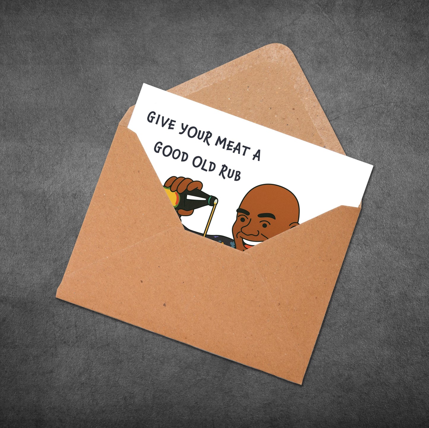 Funny Birthday Card for Him: Give Your Meat a Rub