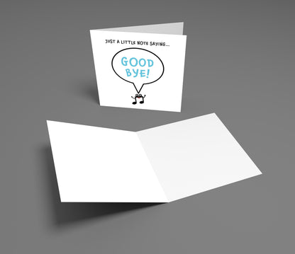Greeting card with 'Good Bye!' text on a gray background