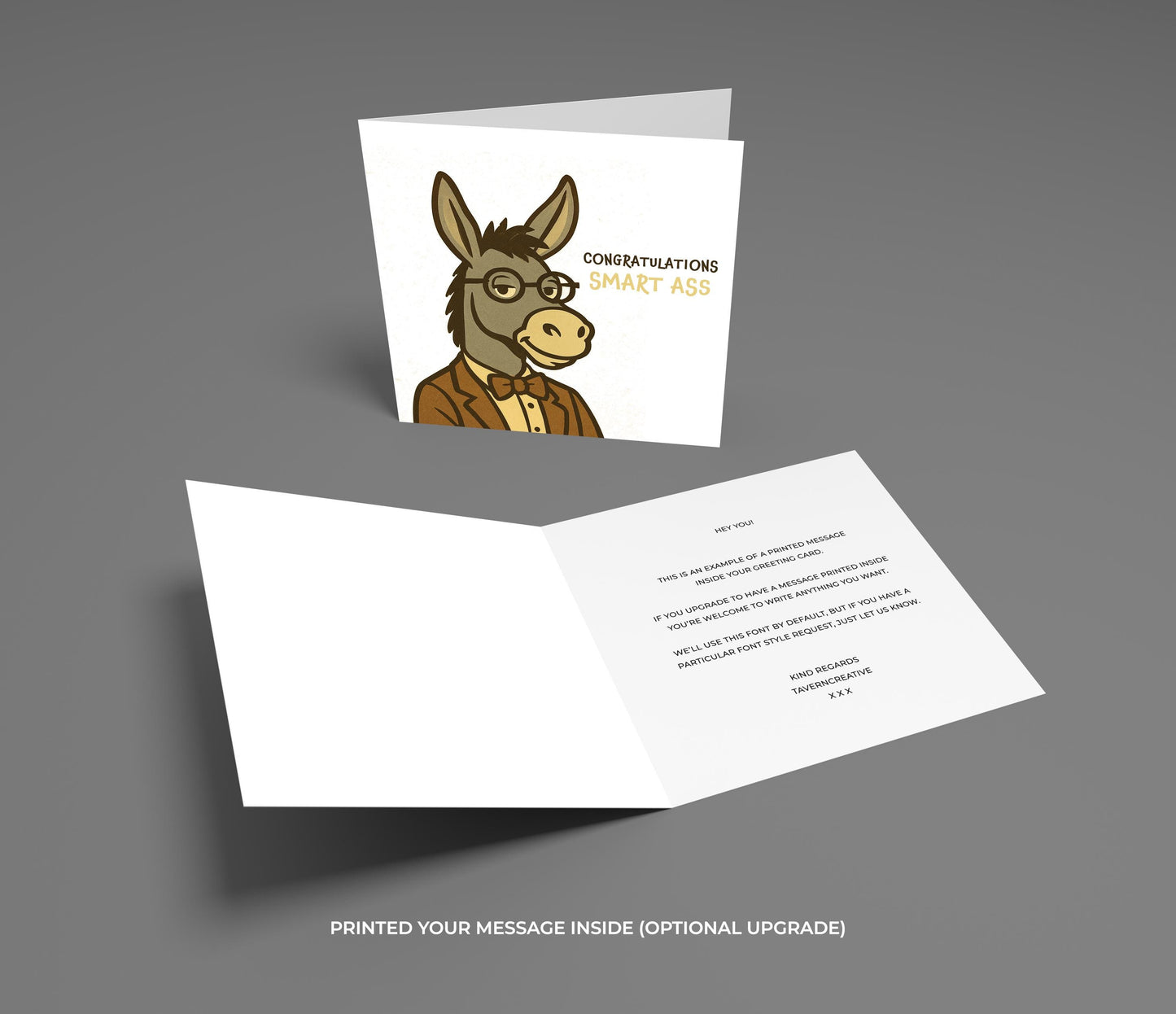 Funny Congratulations Card, Smart Ass Card, Graduation or Exam Congrats Card with Donkey Illustration, Humorous Pun Card for Him or Her