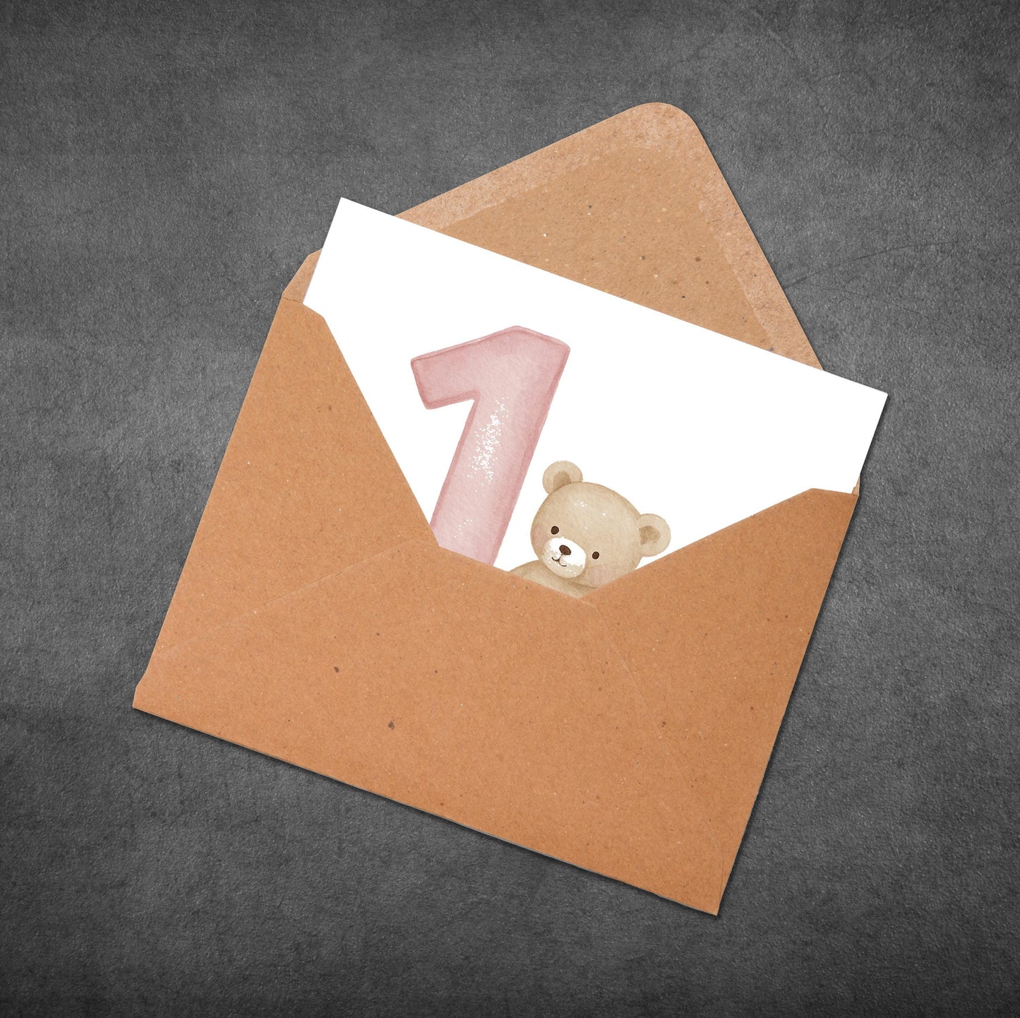 1st Birthday Card for Girl, Personalised Baby Birthday Card, Cute Bear Card for Daughter, Toddler Birthday Card, Pink Pastel Age 1 Card