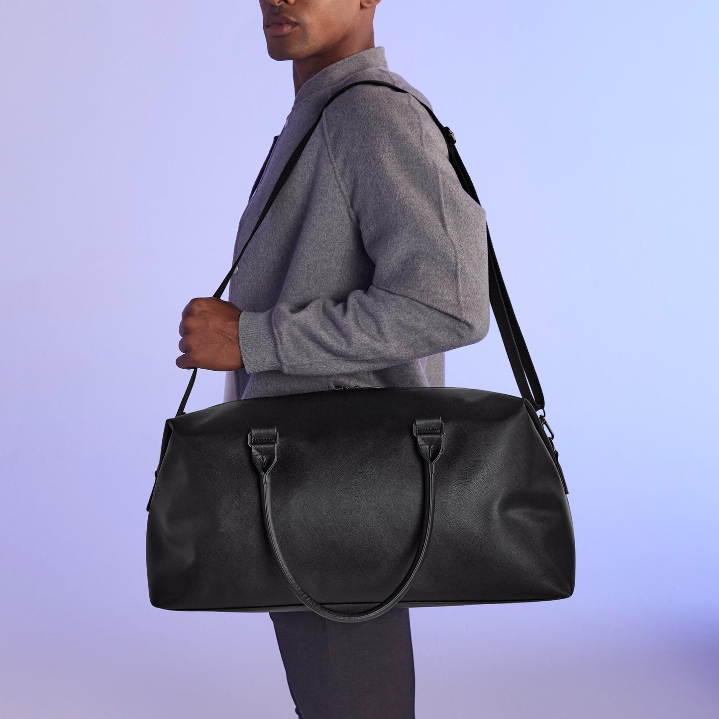 Men’s Black Weekender Bag, Personalised Travel Holdall