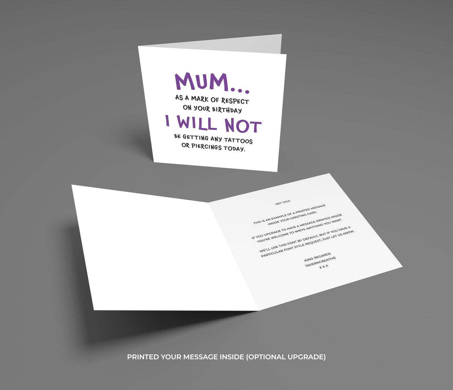 Funny Birthday Card for Mum: Cheeky Tattoo Joke, Personalizable