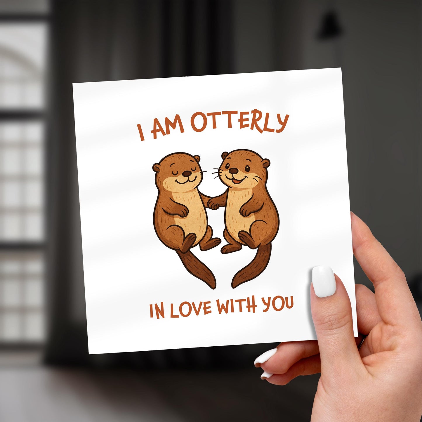 Otter Love Card, Cute Anniversary Card, Animal Pun Card for Him or Her, I Am Otterly in Love with You Card, Funny Valentine Card