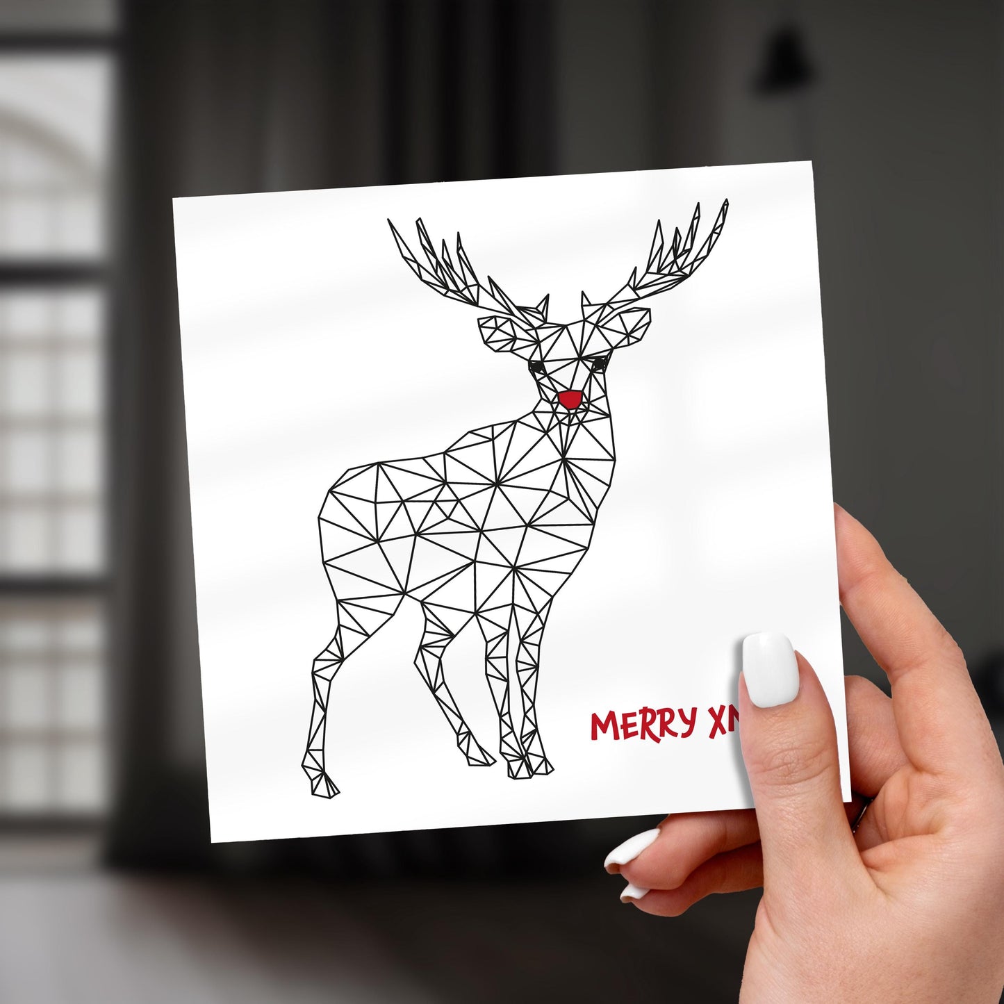 Geometric Deer Christmas Card: Modern Rudolph Holiday Card